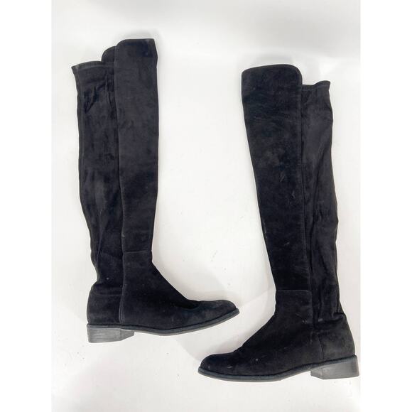 Stuart Weitzman Black Paneled Suede Leather Over-the-Knee Boots Size 6.5M - Picture 1 of 4